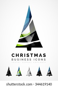 Conjunto de iconos abstractos del árbol de Navidad, conceptos del logotipo de negocios, diseño moderno y limpio. Creado con líneas de onda abstractas transparentes