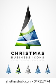 Conjunto de iconos abstractos del árbol de Navidad, conceptos del logotipo de negocios, diseño moderno y limpio. Creado con líneas de onda abstractas transparentes