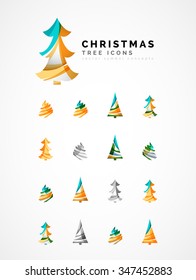 Conjunto de iconos abstractos del árbol de Navidad, conceptos del logotipo de negocios, diseño moderno y limpio. Creado con líneas de onda abstractas transparentes