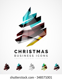 Set of abstract Christmas Tree Icons, business logo concepts, clean modern glossy design. Created with transparent abstract wave lines