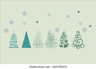set with the abstract christmas trees