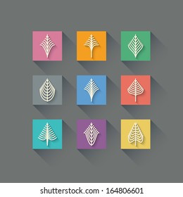 Set of Abstract Christmas Trees in Flat Design Style on Color Background