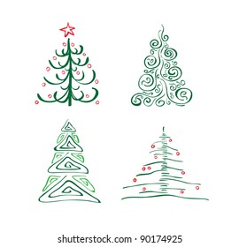 A set of abstract Christmas trees of green, vector illustration