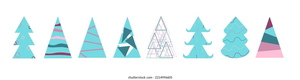 Conjunto de árboles abstractos de Navidad de formas geométricas de moda en colores de 2023