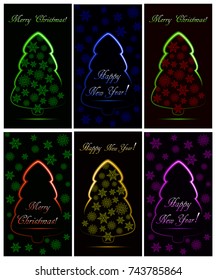 Set of abstract Christmas trees with snowflakes