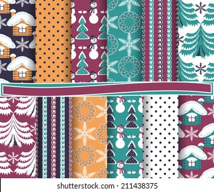 set of abstract Christmas vector paper for scrapbook