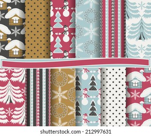 set of abstract Christmas vector paper for scrapbook