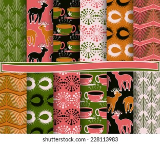 set of abstract Christmas vector paper for scrapbook