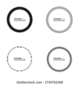 Set of abstract circle halftone dotted frame. Vector round border. Blank banner design element.