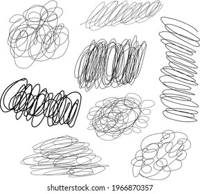 Set of abstract circle hand drawn scribble art. Sketch graphic design isolated on white background.