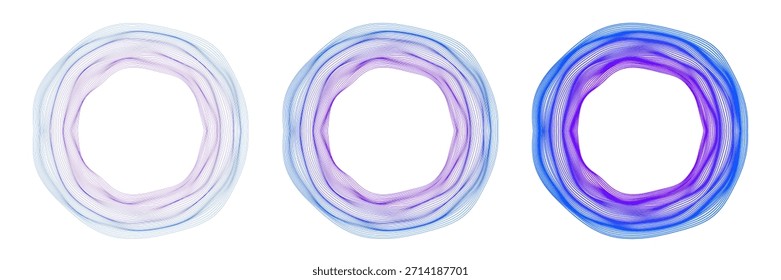Conjunto de marco de ondas de línea de círculo Abstractas aislado sobre fondo blanco.
Onda de sonido musical. Ecualizador de ecualización digital. Ilustración vectorial de Tecnología. 