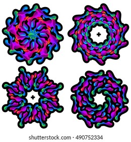 Conjunto con círculo abstracto con elementos coloridos de malla