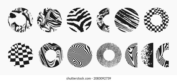 Set Of abstract Circle Shapes. Geometric Textured Elements. Cool Op Art Vector Design.