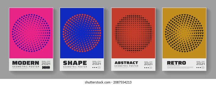 Set of abstract circle shapes. Modern geometric poster. Halftone round elements.