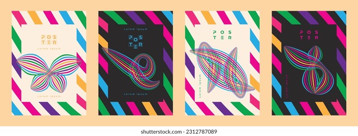 Conjunto de plantilla de afiche de ilustración de giro de círculo abstracto. Colección de afiches geométricos creativos y modernos con formas y líneas de giro en círculo.