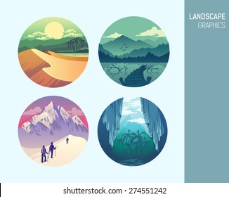 Set abstract circle vector landscape graphics