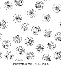 A set of abstract circles. Graphic elements. Drawn by hand. Seamless pattern. Vector on a white background.