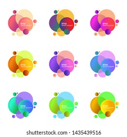 Set abstract circles of modern graphical elements. The shapes and lines are dynamically colored. Abstract gradient banner with bubble shape. Template for logo design, Flyer or presentation. 