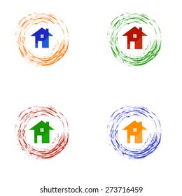 Set of abstract circles on white background,  Blue, orange, red and green colors, home, house idea. Icons, design elements.  Vector