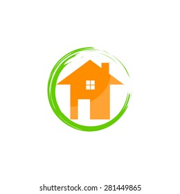 Set of abstract circles on white background, green, orange, colors, home, house idea. Icons, design elements.  Vector