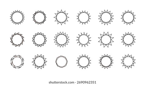 Set of abstract circular decorative elements with fragmented borders and distressed textures.