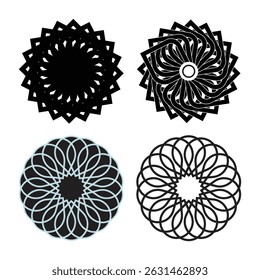 Set of abstract circular geometric black mandala vector design. 