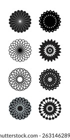 Conjunto de diseño de Vector de mandala negro geométrico circular abstracto. 