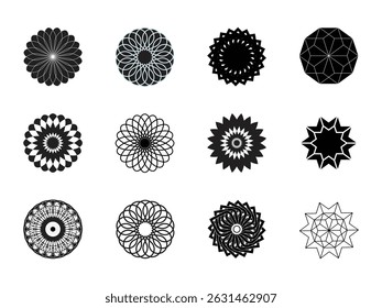 Set of abstract circular geometric black mandala vector design. 
