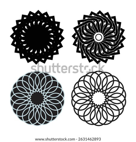 Set of abstract circular geometric black mandala vector design. 