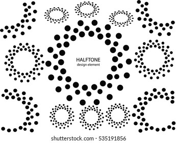 Set of Abstract circular halftone dots form. Logo design. Vector illustration background