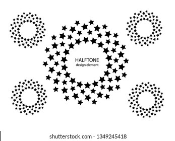 Set of Abstract circular halftone stars form. Logo design. Vector illustration background