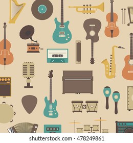 set of abstract classical music instrument icon, retro style