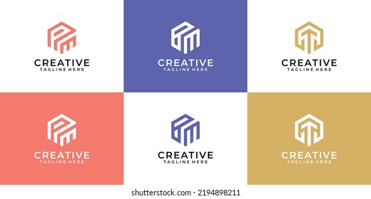 Set of abstract clever hexagon logo icon design