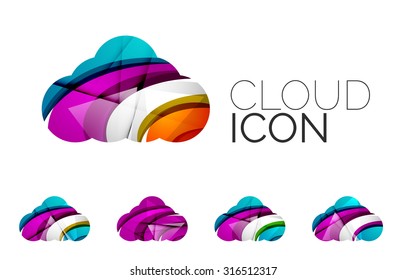 Set of abstract cloud computing icons, business logotype concepts, clean modern geometric design. Created with transparent abstract wave lines