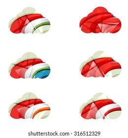 Set of abstract cloud computing icons, business logotype concepts, clean modern geometric design. Created with transparent abstract wave lines