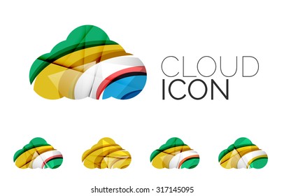 Set of abstract cloud computing icons, business logotype concepts, clean modern geometric design. Created with transparent abstract wave lines