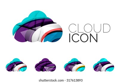 Set of abstract cloud computing icons, business logotype concepts, clean modern geometric design. Created with transparent abstract wave lines
