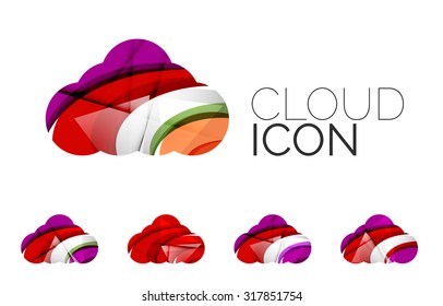 Set of abstract cloud computing icons, business logotype concepts, clean modern geometric design. Created with transparent abstract wave lines