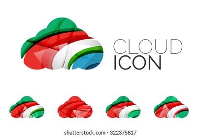 Set of abstract cloud computing icons, business logotype concepts, clean modern geometric design. Created with transparent abstract wave lines