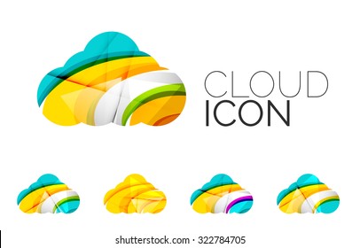Set of abstract cloud computing icons, business logotype concepts, clean modern geometric design. Created with transparent abstract wave lines