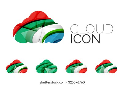 Set of abstract cloud computing icons, business logotype concepts, clean modern geometric design. Created with transparent abstract wave lines