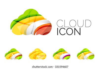 Set of abstract cloud computing icons, business logotype concepts, clean modern geometric design. Created with transparent abstract wave lines