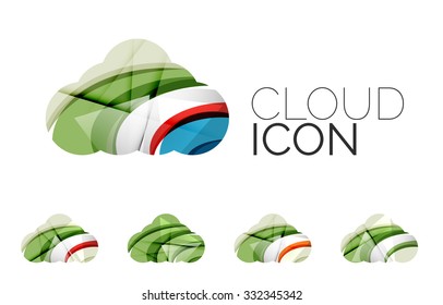 Set of abstract cloud computing icons, business logotype concepts, clean modern geometric design. Created with transparent abstract wave lines