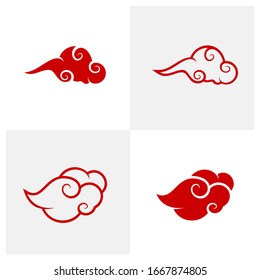 Set of Abstract Cloud logo design vector template, Chinese Cloud, Japan Cloud, Icon Symbol