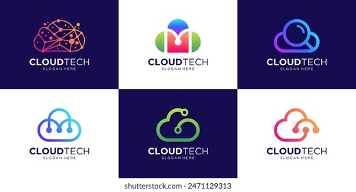 Set of abstract cloud technology logo design template.