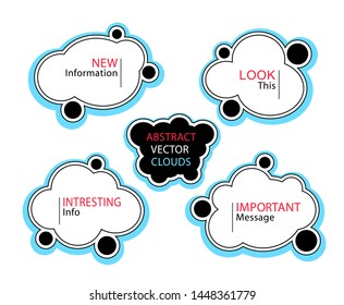 Set of  Abstract clouds or liquid shapes  or  banners or frames in white black blue red
in cartoon flat modern minimal style for  messages of information or to attract attention 
