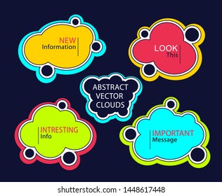 Set of Abstract clouds or liquid shapes  or  banners or frames in colorful tone in cartoon flat modern minimal style for  messages of information or to attract attention 