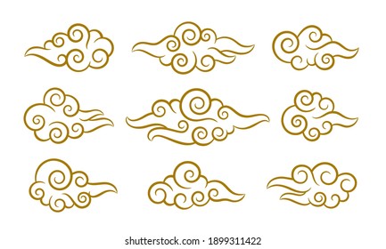 Set of abstract cluods, chinese style elements. Vector illustration