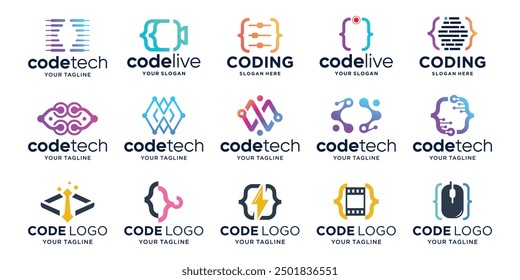 Set of abstract Coding logo designs template, Modern concept code logos inspiration.