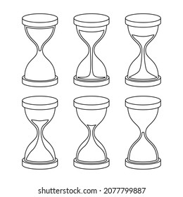 Set Abstract Colelction Hand Drawn Hourglass With Sand Load Status Doodle Concept Vector Design Outline Style On White Background Isolated Outline